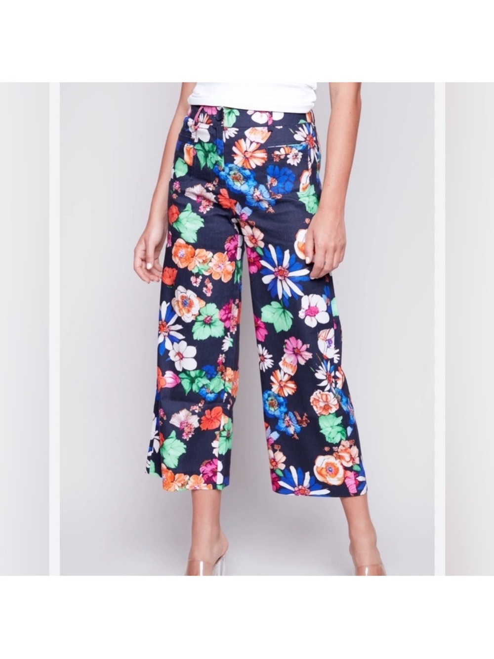 CHARLIE B floral wide leg linen blend pant in gardenia 10